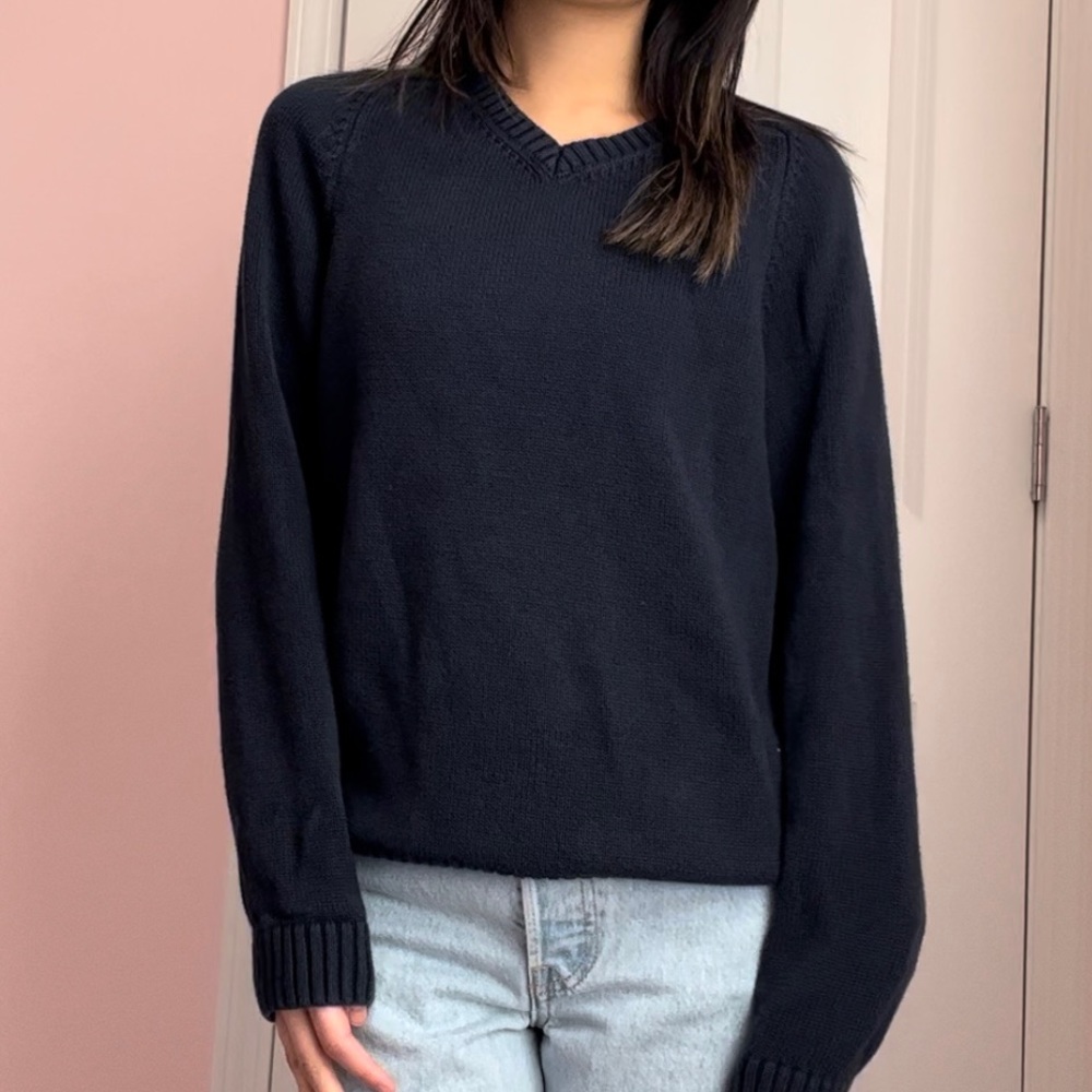 Lands’ End Navy Blue V-Neck Sweater